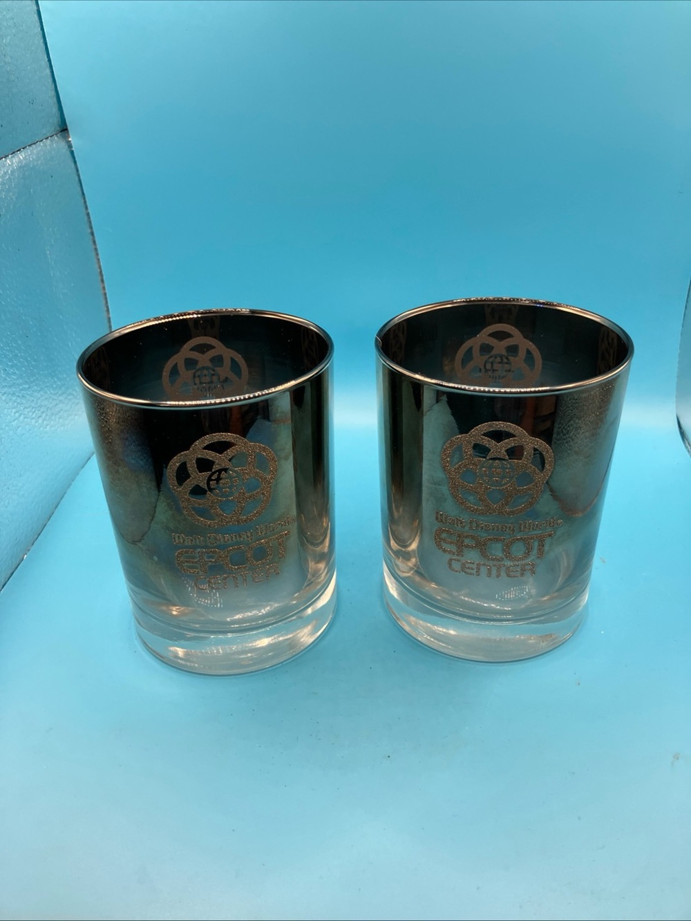 Walt Disney World Epcot Center Mirror Ombre Souvenir Tumbler Glasses vintage